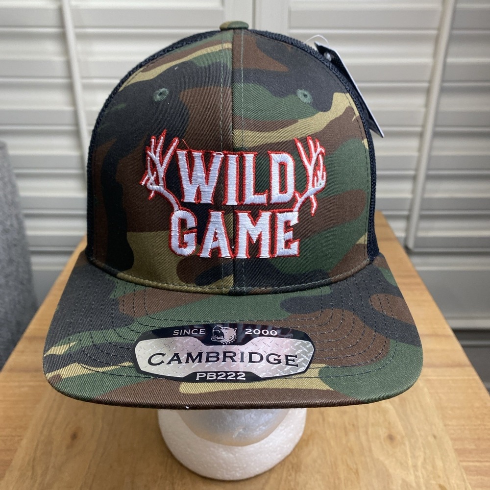 Cambridge PB222 Camo Wild Game Trucker Hat Black Mesh Snapback Adjustable -NEW